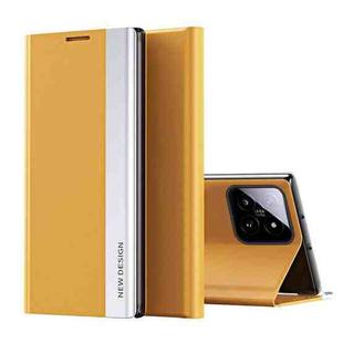 For Xiaomi 14 Side Electroplated Adsorption Leather Phone Case(Yellow)