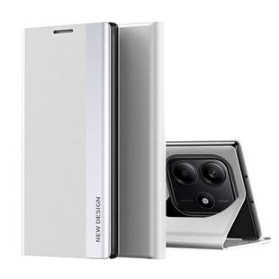 For Redmi Note 14 4G 163.25mm Side Electroplated Adsorption Leather Phone Case(Silver)