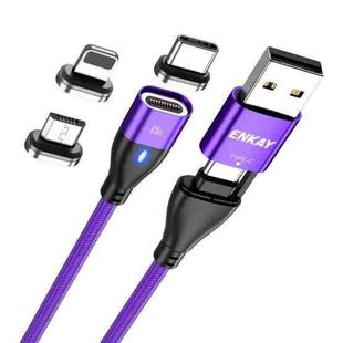 ENKAY 6-in-1 PD60W USB-A / Type-C to Type-C / 8 Pin / Micro USB Magnetic Fast Charging Cable, Cable Length:2m(Purple)