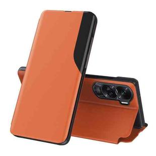 For Honor 90 Lite Side Display Flip Leather Phone Case(Orange)