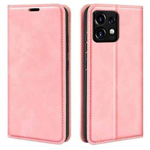 For Motorola Moto X40 Pro Retro-skin Magnetic Suction Leather Phone Case(Pink)