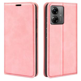 For Motorola Moto G14 Retro-skin Magnetic Suction Leather Phone Case(Pink)