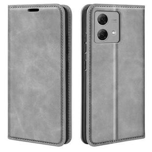 For Motorola Moto G84 Retro-skin Magnetic Suction Leather Phone Case(Grey)
