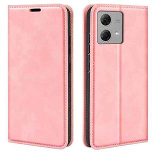 For Motorola Moto G84 Retro-skin Magnetic Suction Leather Phone Case(Pink)