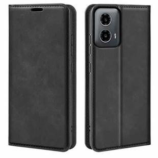 For Motorola Moto G34 Retro-skin Magnetic Suction Leather Phone Case(Black)