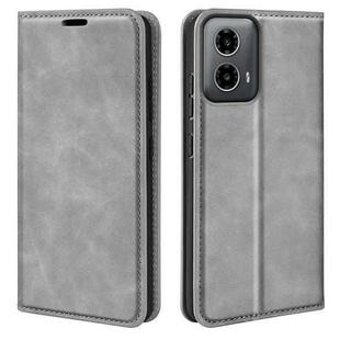 For Motorola Moto G34 Retro-skin Magnetic Suction Leather Phone Case(Grey)