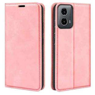 For Motorola Moto G34 Retro-skin Magnetic Suction Leather Phone Case(Pink)