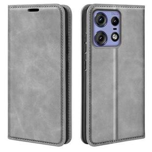 For Motorola Edge 50 Pro Retro-skin Magnetic Suction Leather Phone Case(Grey)