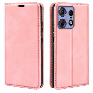 For Motorola Edge 50 Pro Retro-skin Magnetic Suction Leather Phone Case(Pink)