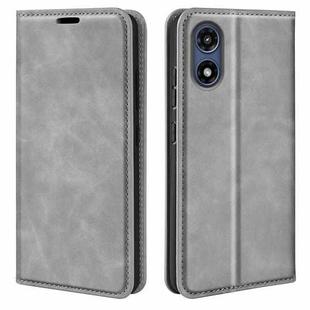 For Motorola Moto G Play 2024 Retro-skin Magnetic Suction Leather Phone Case(Grey)