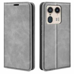 For Motorola Edge 50 Ultra Retro-skin Magnetic Suction Leather Phone Case(Grey)