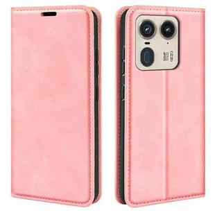 For Motorola Edge 50 Ultra Retro-skin Magnetic Suction Leather Phone Case(Pink)