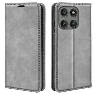 For Motorola Edge 60 Pro Retro-skin Magnetic Suction Leather Phone Case(Grey)