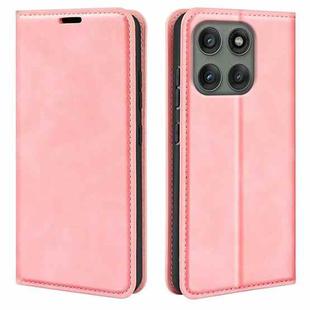 For Motorola Edge 60 Pro Retro-skin Magnetic Suction Leather Phone Case(Pink)