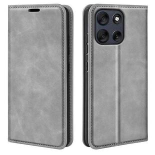 For Motorola Moto G56 5G / G66Y Retro-skin Magnetic Suction Leather Phone Case(Grey)