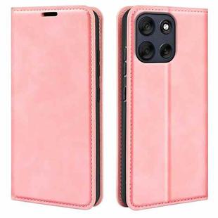 For Motorola Moto G56 5G / G66Y Retro-skin Magnetic Suction Leather Phone Case(Pink)