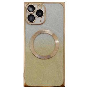 For iPhone 11 Pro Max Square Gradient Magsafe Electroplating TPU Phone Case(Gold)