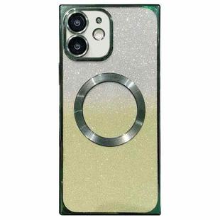 For iPhone 11 Square Gradient Magsafe Electroplating TPU Phone Case(Green)