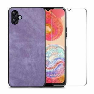 For Samsung Galaxy A04e ENKAY Retro Leather Skin PC Phone Case with High Aluminum-silicon Glass Film(Purple)