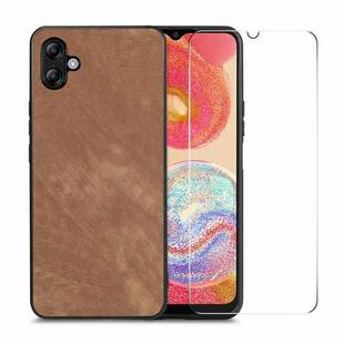 For Samsung Galaxy A04e ENKAY Retro Leather Skin PC Phone Case with High Aluminum-silicon Glass Film(Brown)