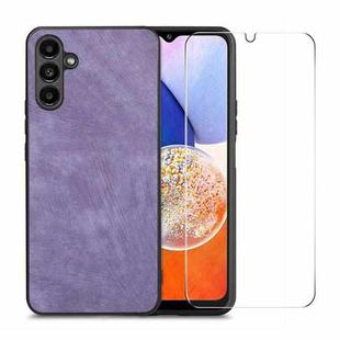 For Samsung Galaxy A14 ENKAY Retro Leather Skin PC Phone Case with High Aluminum-silicon Glass Film(Purple)