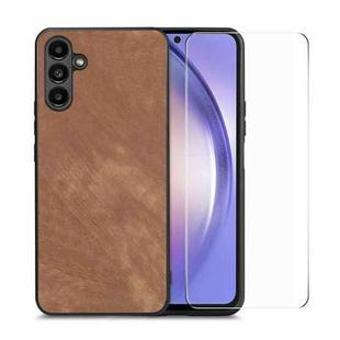 For Samsung Galaxy A54 5G ENKAY Retro Leather Skin PC Phone Case with High Aluminum-silicon Glass Film(Brown)