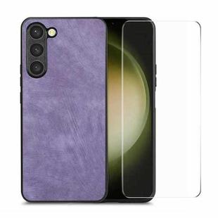 For Samsung Galaxy S23+ 5G ENKAY Retro Leather Skin PC Phone Case with 0.18mm Glass Film(Purple)