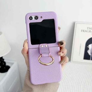 For Samsung Galaxy Z Flip5 5G Litchi Leather Ring Shockproof Phone Case(Purple)