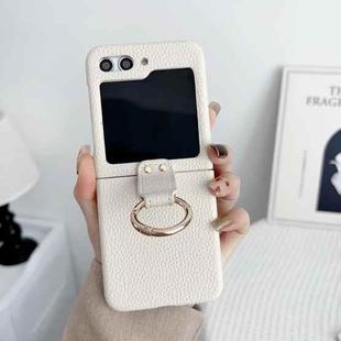 For Samsung Galaxy Z Flip5 5G Litchi Leather Ring Shockproof Phone Case(White)