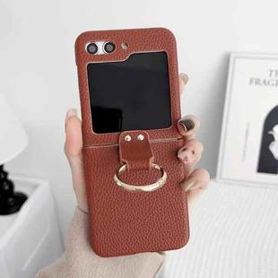 For Samsung Galaxy Z Flip5 5G Litchi Leather Ring Shockproof Phone Case(Brown)