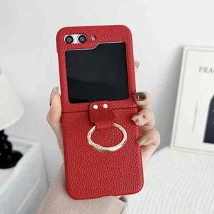 For Samsung Galaxy Z Flip5 5G Litchi Leather Ring Shockproof Phone Case(Red)