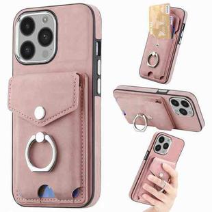 For  iPhone 14 Pro Max Electroplating Skin-feel Leather Ring Card Wallet Phone Case(Pink)