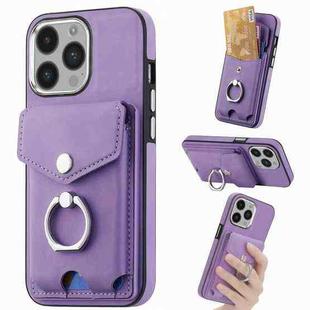 For  iPhone 14 Pro Max Electroplating Skin-feel Leather Ring Card Wallet Phone Case(Purple)