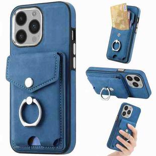 For iPhone 14 Pro Electroplating Skin-feel Leather Ring Card Wallet Phone Case(Blue)