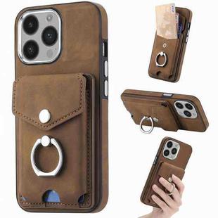For iPhone 14 Pro Electroplating Skin-feel Leather Ring Card Wallet Phone Case(Brown)