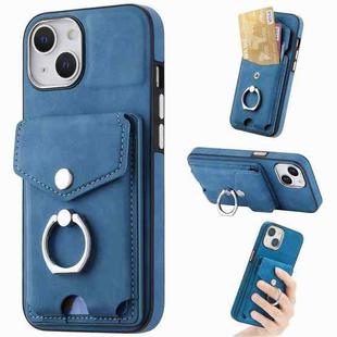 For  iPhone 15 Plus Electroplating Skin-feel Leather Ring Card Wallet Phone Case(Blue)