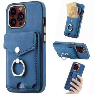 For iPhone 15 Pro Electroplating Skin-feel Leather Ring Card Wallet Phone Case(Blue)