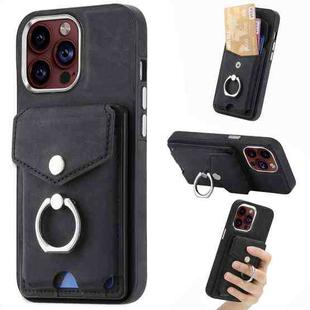 For iPhone 15 Pro Max Electroplating Skin-feel Leather Ring Card Wallet Phone Case(Black)