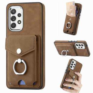 For Samsung Galaxy  A32 4G Electroplating Skin-feel Leather Ring Card Wallet Phone Case(Brown)