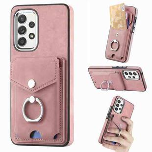 For Samsung Galaxy  A32 4G Electroplating Skin-feel Leather Ring Card Wallet Phone Case(Pink)