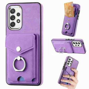 For Samsung Galaxy  A32 4G Electroplating Skin-feel Leather Ring Card Wallet Phone Case(Purple)