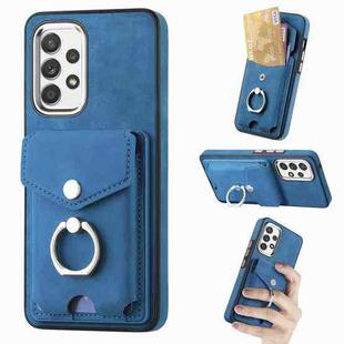 For Samsung Galaxy A52 Electroplating Skin-feel Leather Ring Card Wallet Phone Case(Blue)