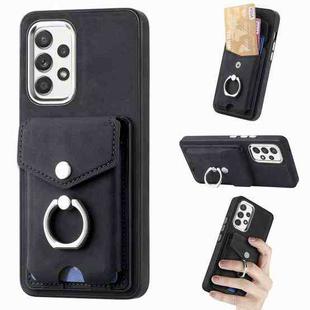 For Samsung Galaxy A53 5G Electroplating Skin-feel Leather Ring Card Wallet Phone Case(Black)