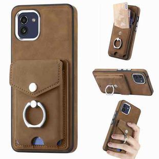 For Samsung Galaxy A03 166mm Electroplating Skin-feel Leather Ring Card Wallet Phone Case(Brown)