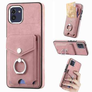 For Samsung Galaxy A03 166mm Electroplating Skin-feel Leather Ring Card Wallet Phone Case(Pink)