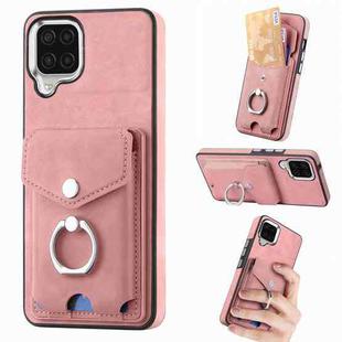 For Samsung Galaxy A12 4G Electroplating Skin-feel Leather Ring Card Wallet Phone Case(Pink)