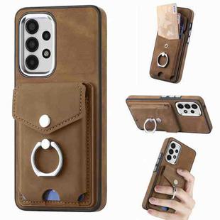 For Samsung Galaxy A13 4G Electroplating Skin-feel Leather Ring Card Wallet Phone Case(Brown)
