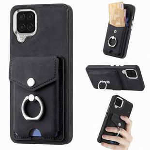 For Samsung Galaxy A22 4G Electroplating Skin-feel Leather Ring Card Wallet Phone Case(Black)