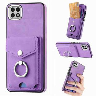 For Samsung Galaxy A22 5G Electroplating Skin-feel Leather Ring Card Wallet Phone Case(Purple)