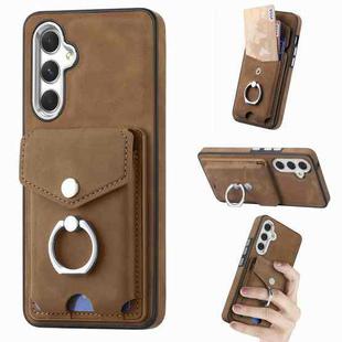 For Samsung Galaxy A34 5G Electroplating Skin-feel Leather Ring Card Wallet Phone Case(Brown)